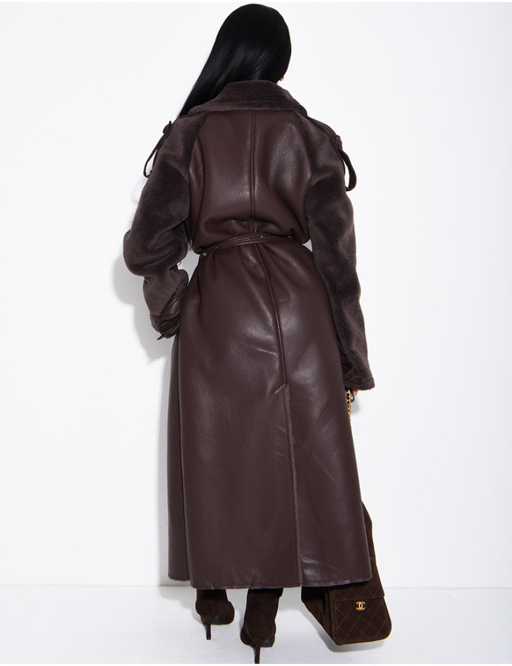 Anna | Long faux leather coat