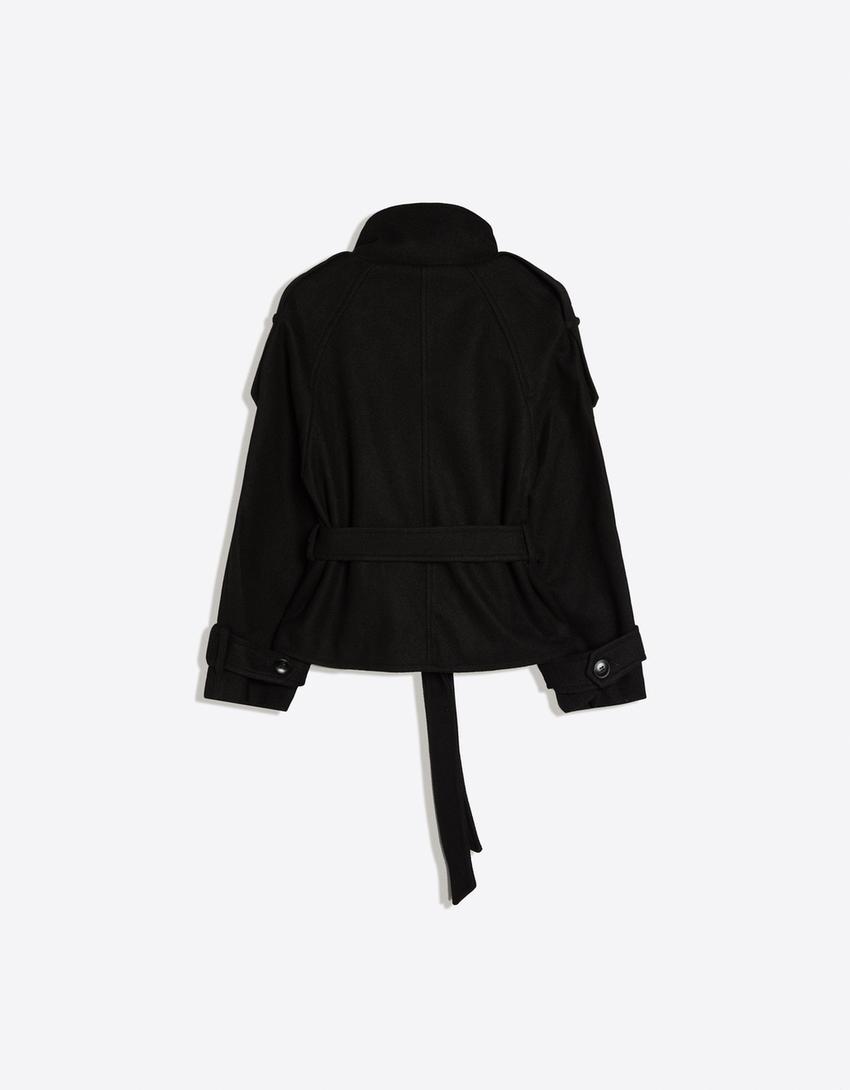 Soft-touch funnel neck trench jacket