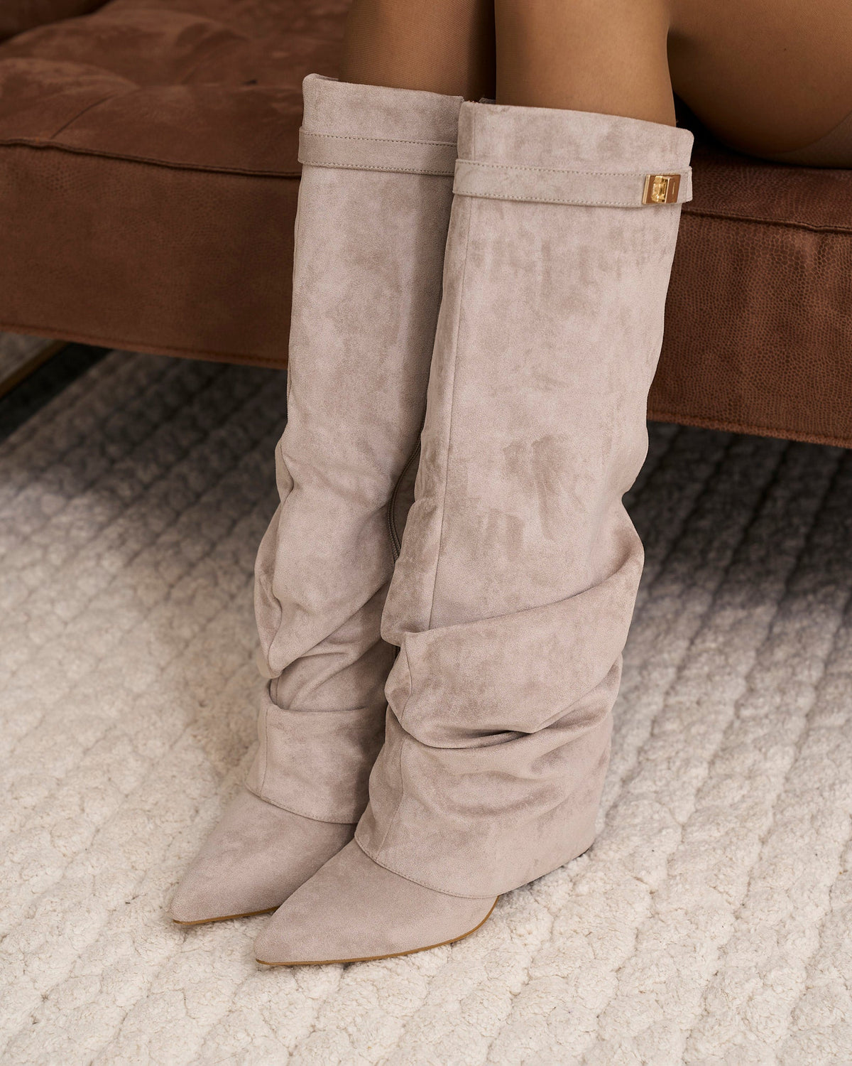 Mirelle Slouchy Suede knee high boots - Taupe