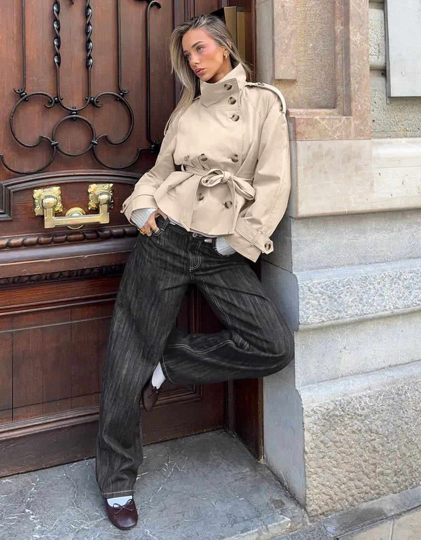 Delia | Women's Cropped Belted Trench Jacket in Cotton Blend