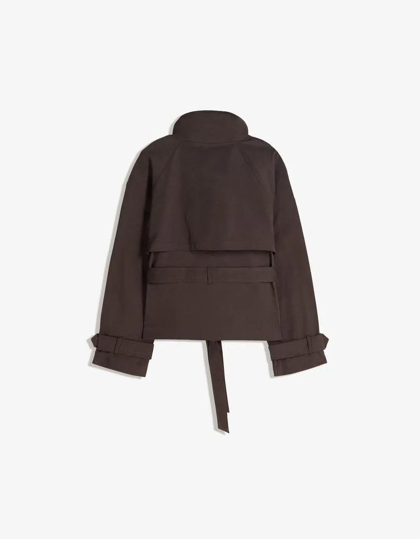 Delia | Women's Cropped Belted Trench Jacket in Cotton Blend