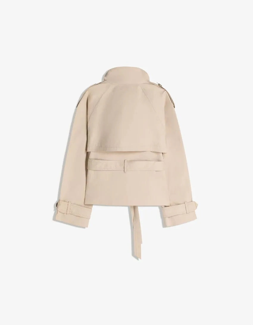Delia | Women's Cropped Belted Trench Jacket in Cotton Blend