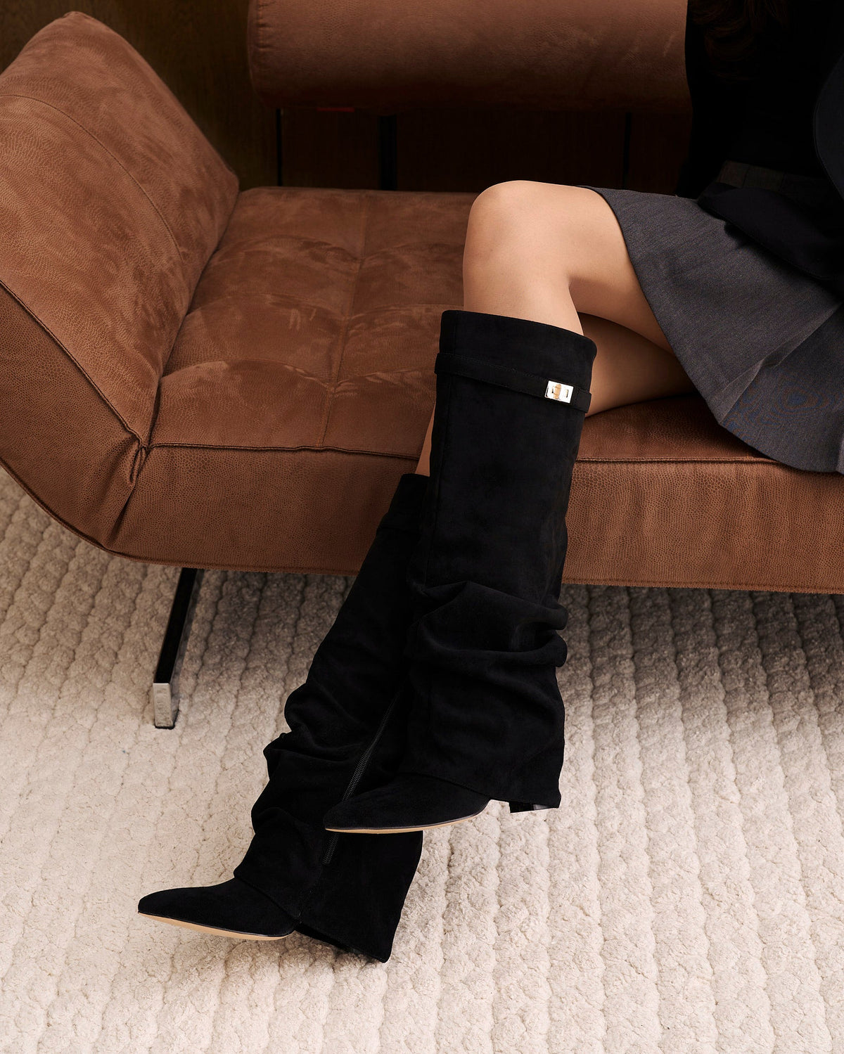 Mirelle Slouchy Suede knee high boots - Black