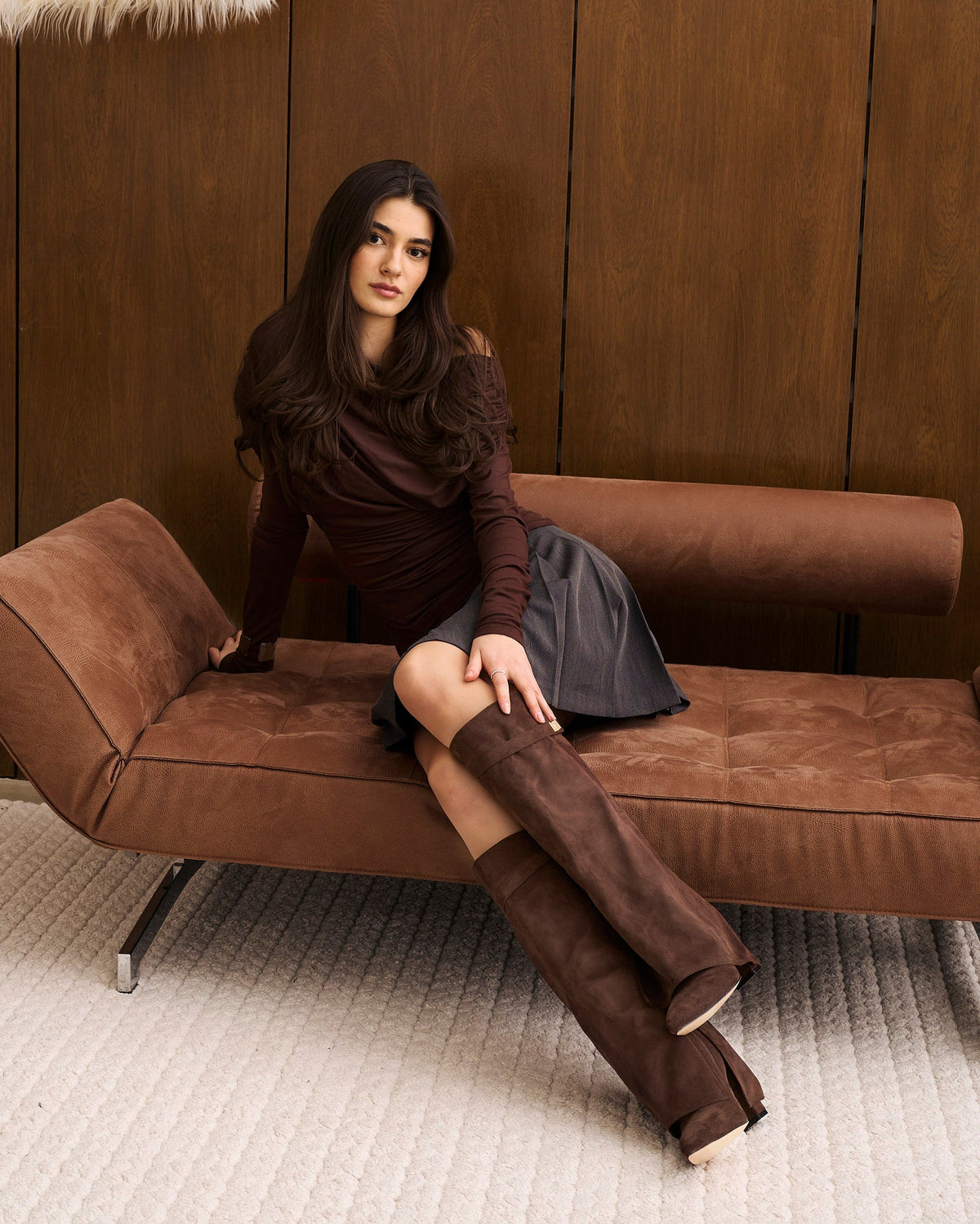 Mirelle Suede knee high boots - Dark Brown