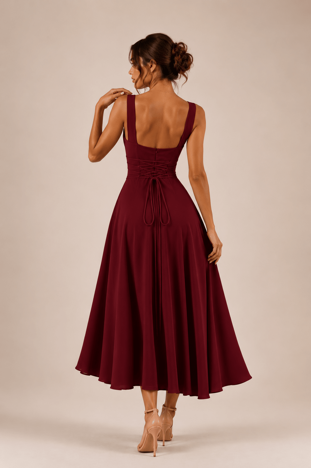 Fiorella Back Tie Midi Dress with Pockets