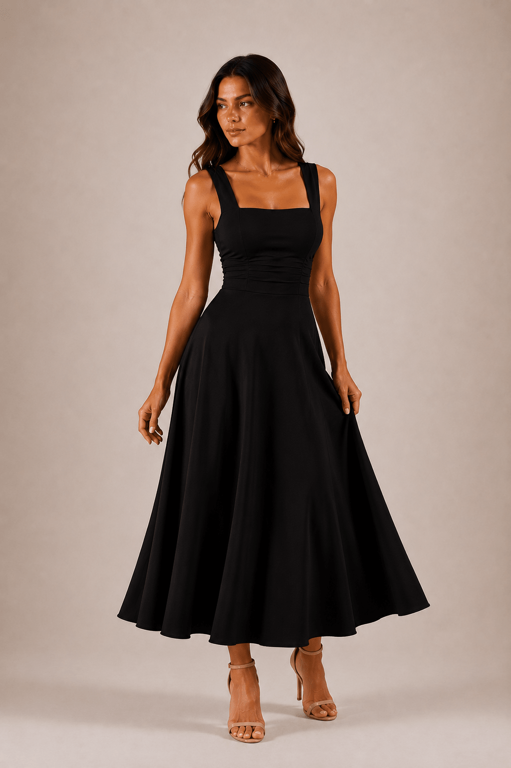 Fiorella Back Tie Midi Dress with Pockets