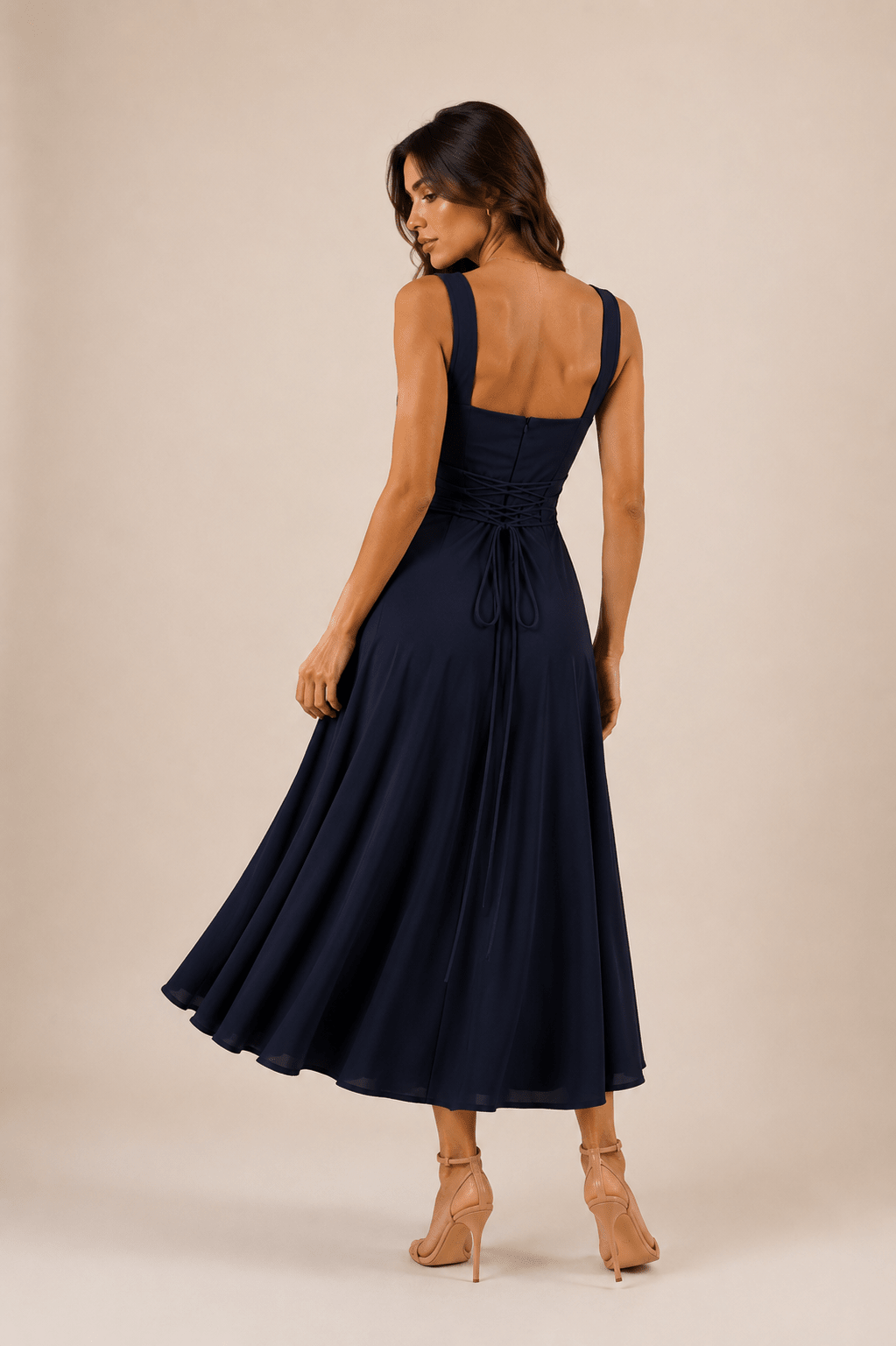 Fiorella Back Tie Midi Dress with Pockets