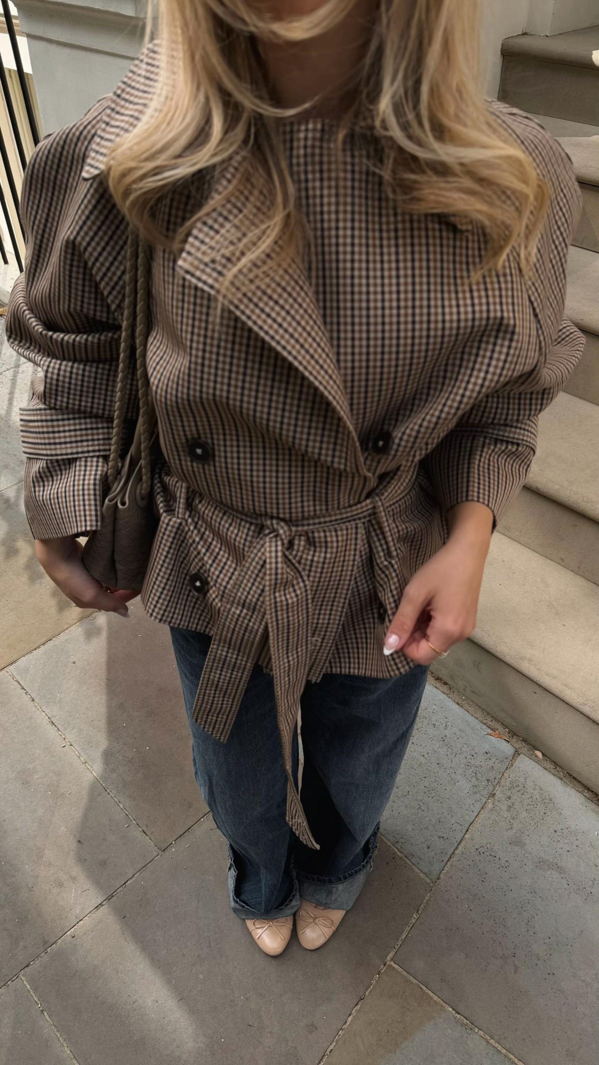 Jasmin Plaid Funnel Collar Trench Coat