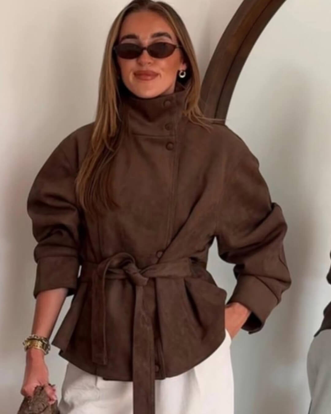 Amanda Funnel Faux Suede Trench Coat