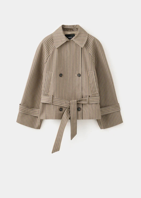 Jasmin Plaid Funnel Collar Trench Coat