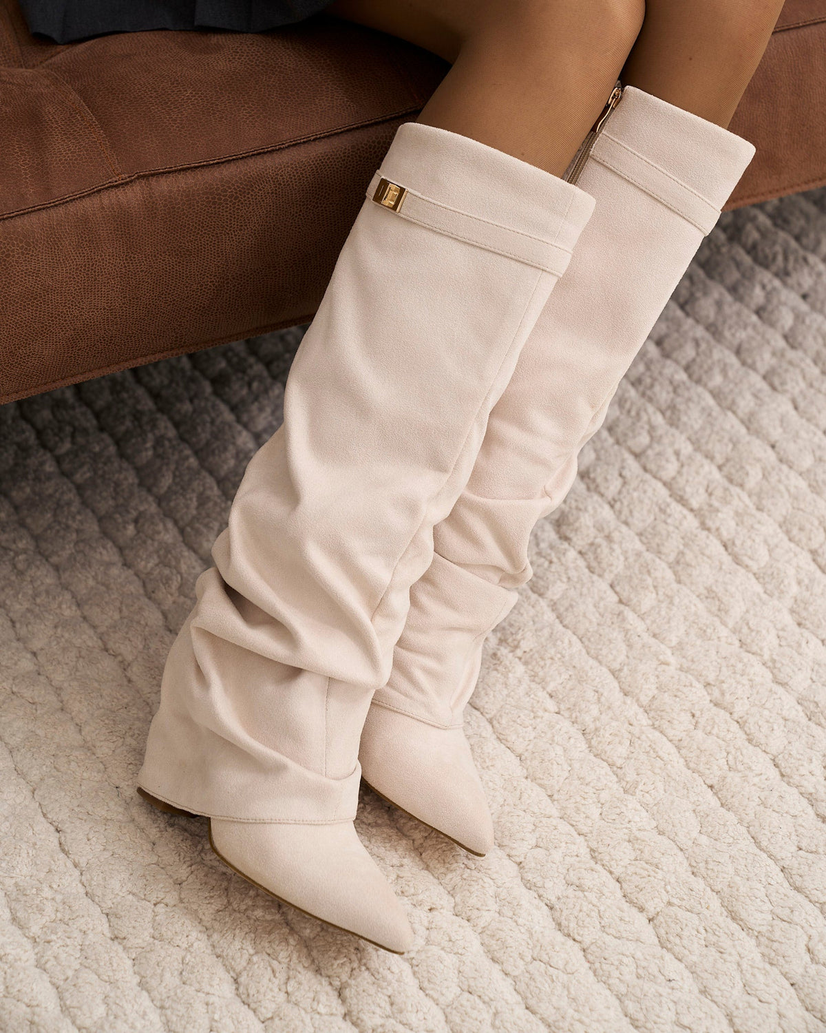 Mirelle Slouchy Suede knee high boots - Creamy
