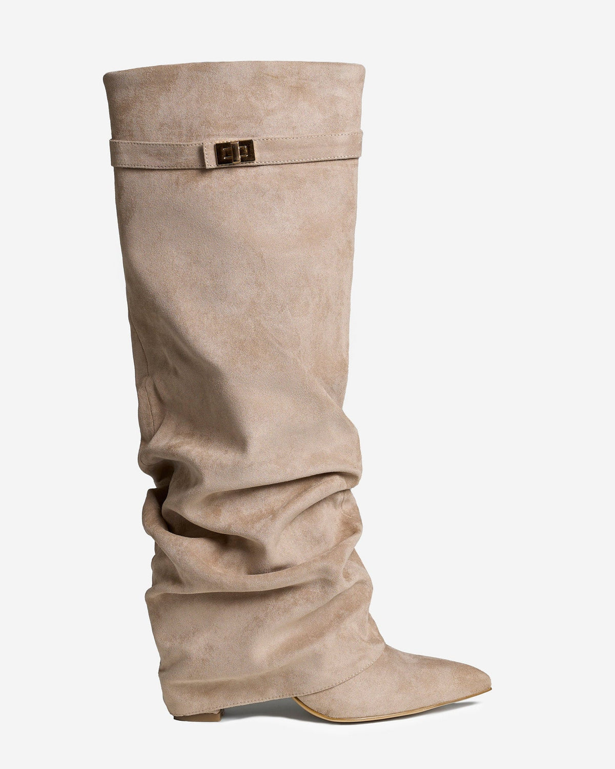 Mirelle | Slouchy Suede knee high boots - Beige