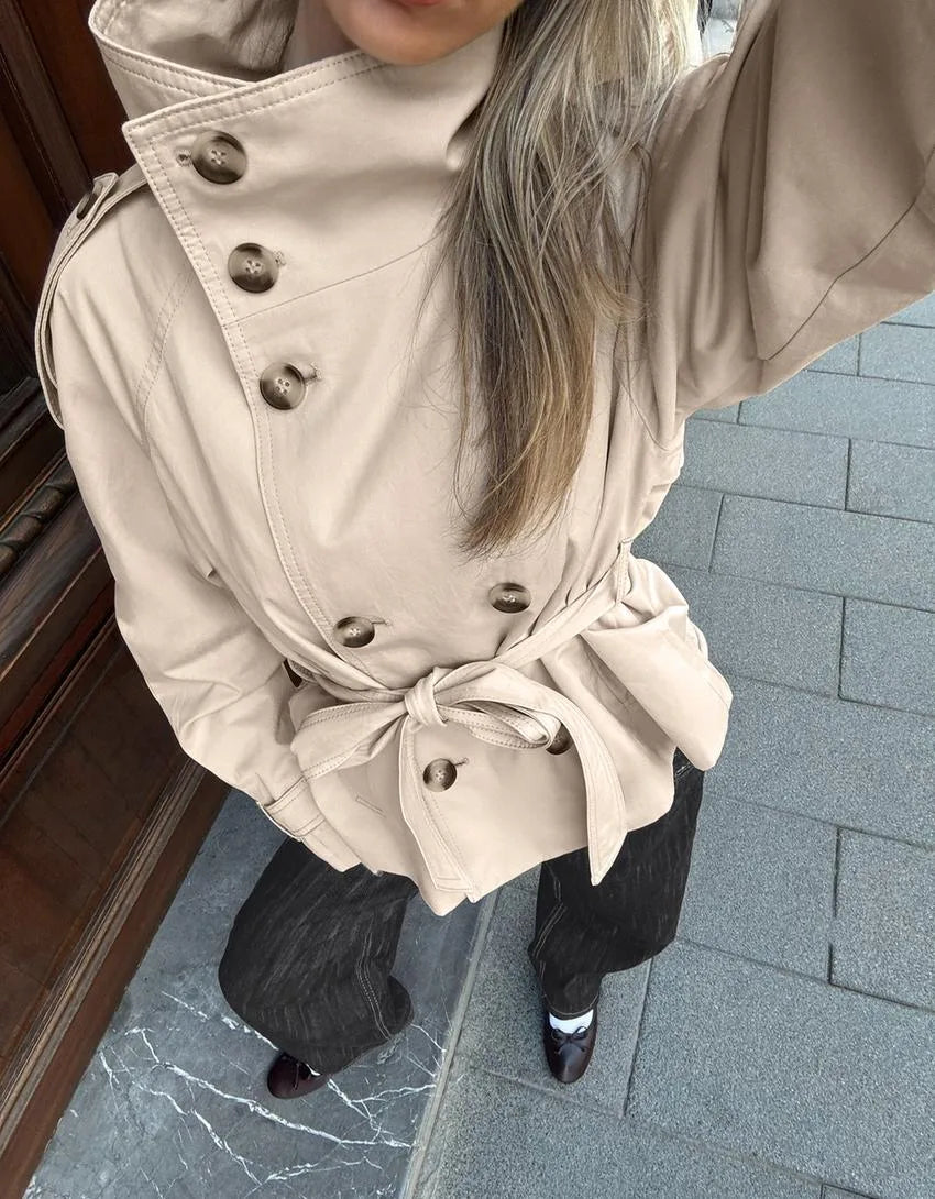 Delia | Women's Cropped Belted Trench Jacket in Cotton Blend