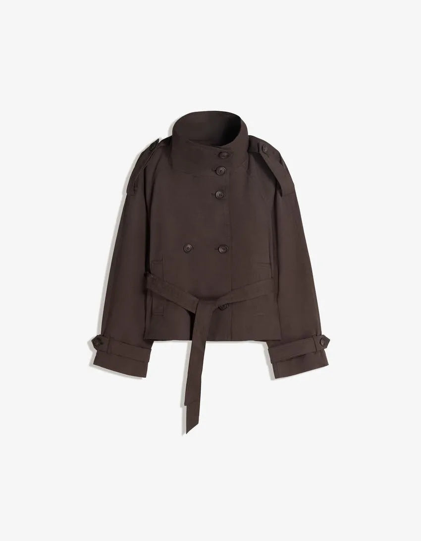 Delia | Women's Cropped Belted Trench Jacket in Cotton Blend