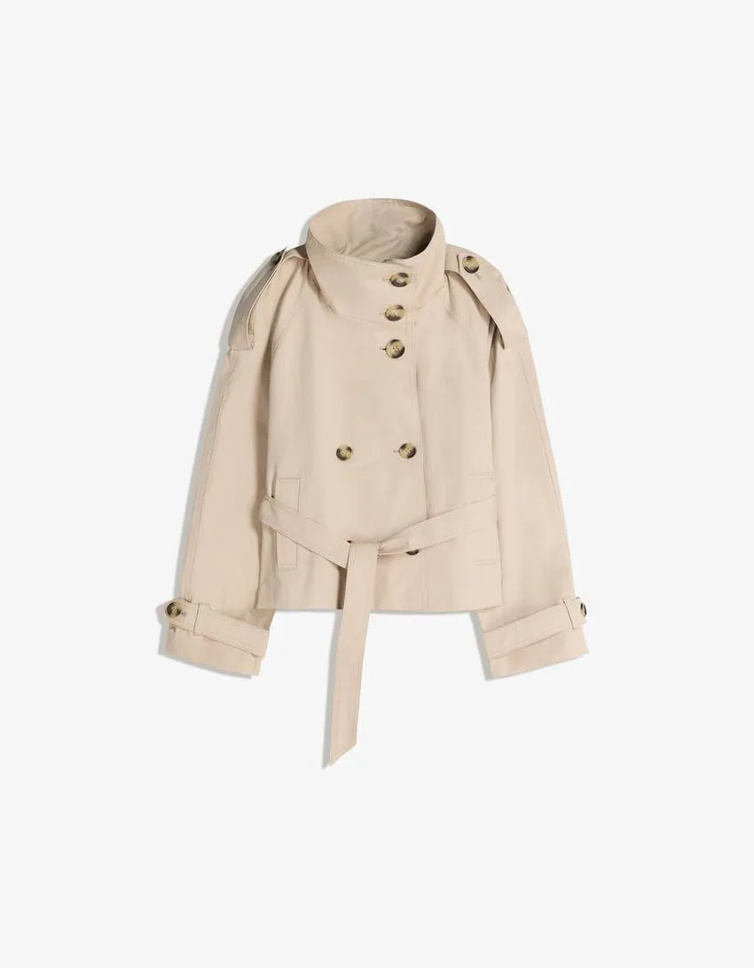 Delia | Women's Cropped Belted Trench Jacket in Cotton Blend
