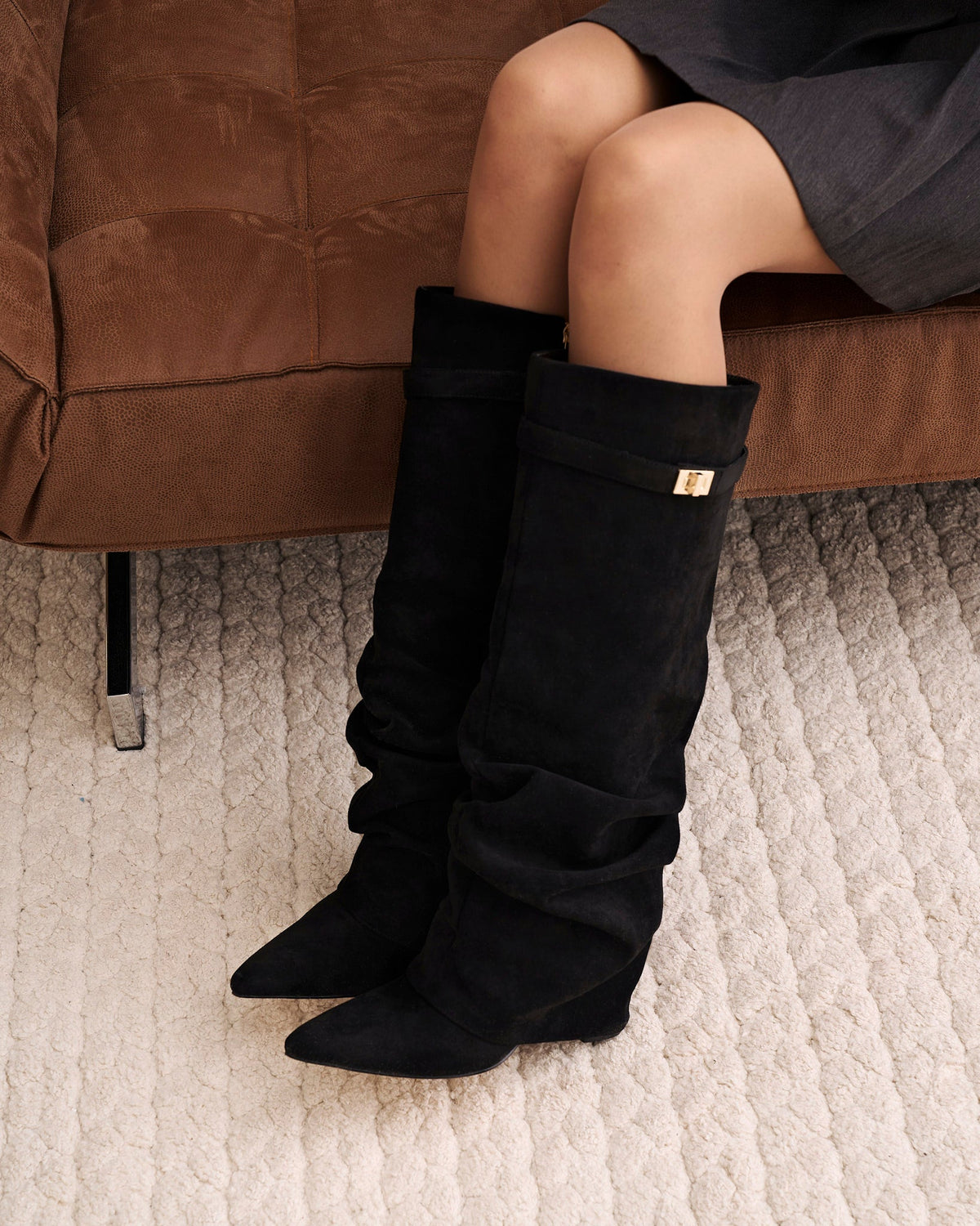 Mirelle Slouchy Suede knee high boots - Black