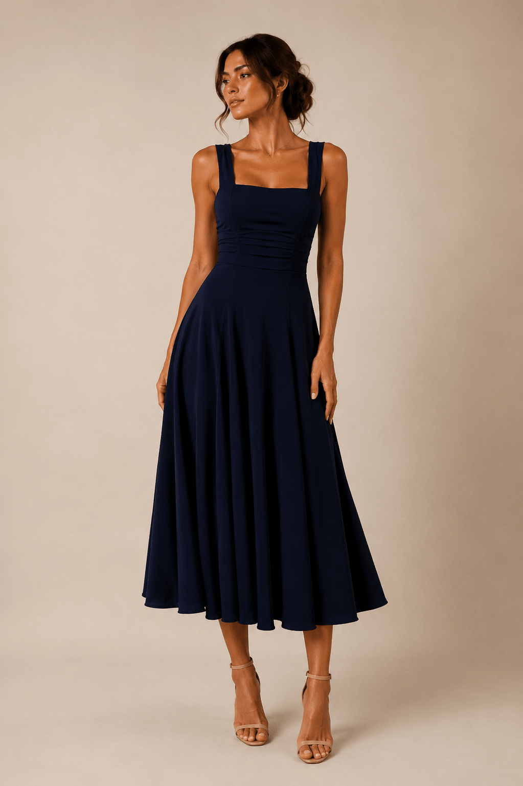Fiorella Back Tie Midi Dress with Pockets