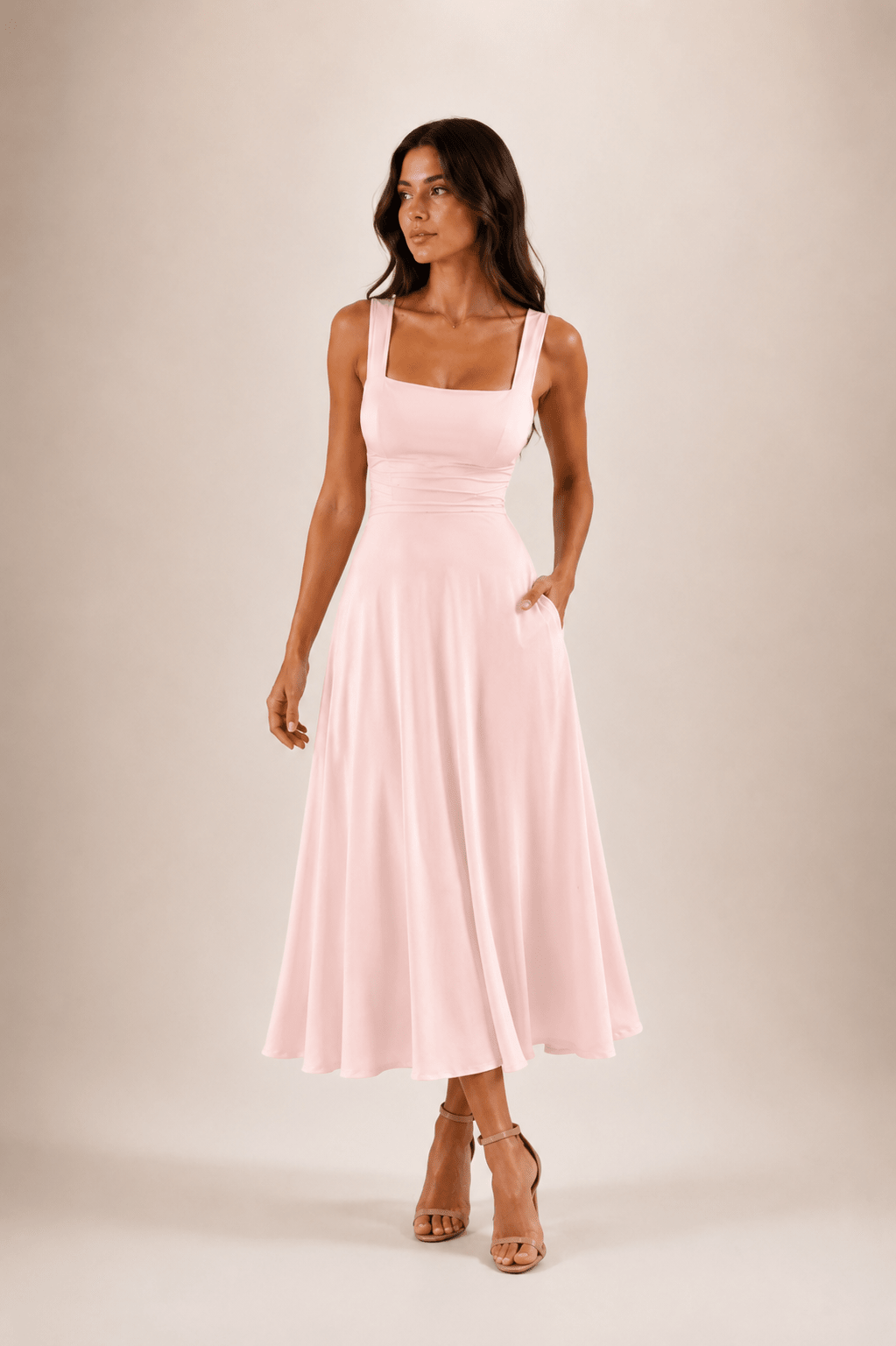 Fiorella Back Tie Midi Dress with Pockets