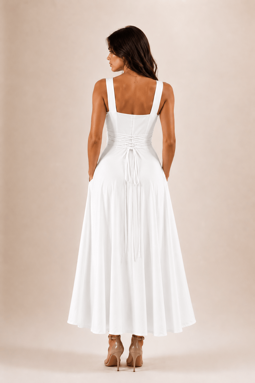 Fiorella Back Tie Midi Dress with Pockets