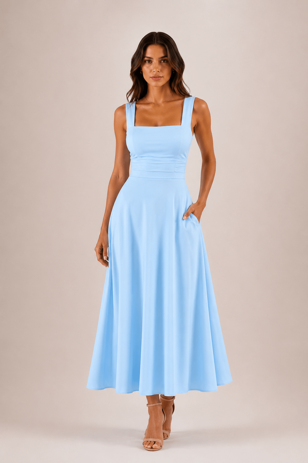 Fiorella Back Tie Midi Dress with Pockets