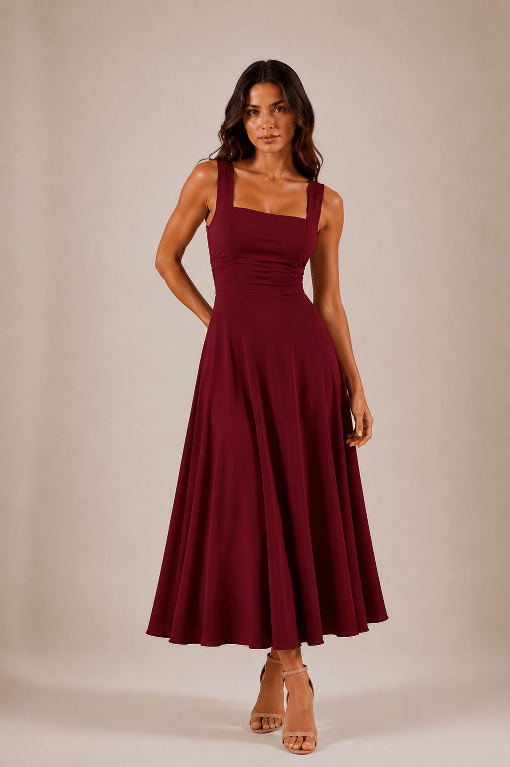 Fiorella Back Tie Midi Dress with Pockets