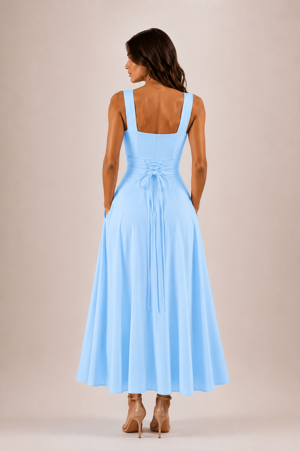 Fiorella Back Tie Midi Dress with Pockets