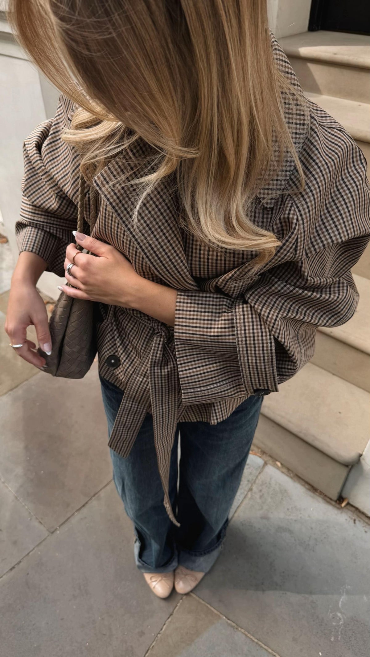 Jasmin Plaid Funnel Collar Trench Coat