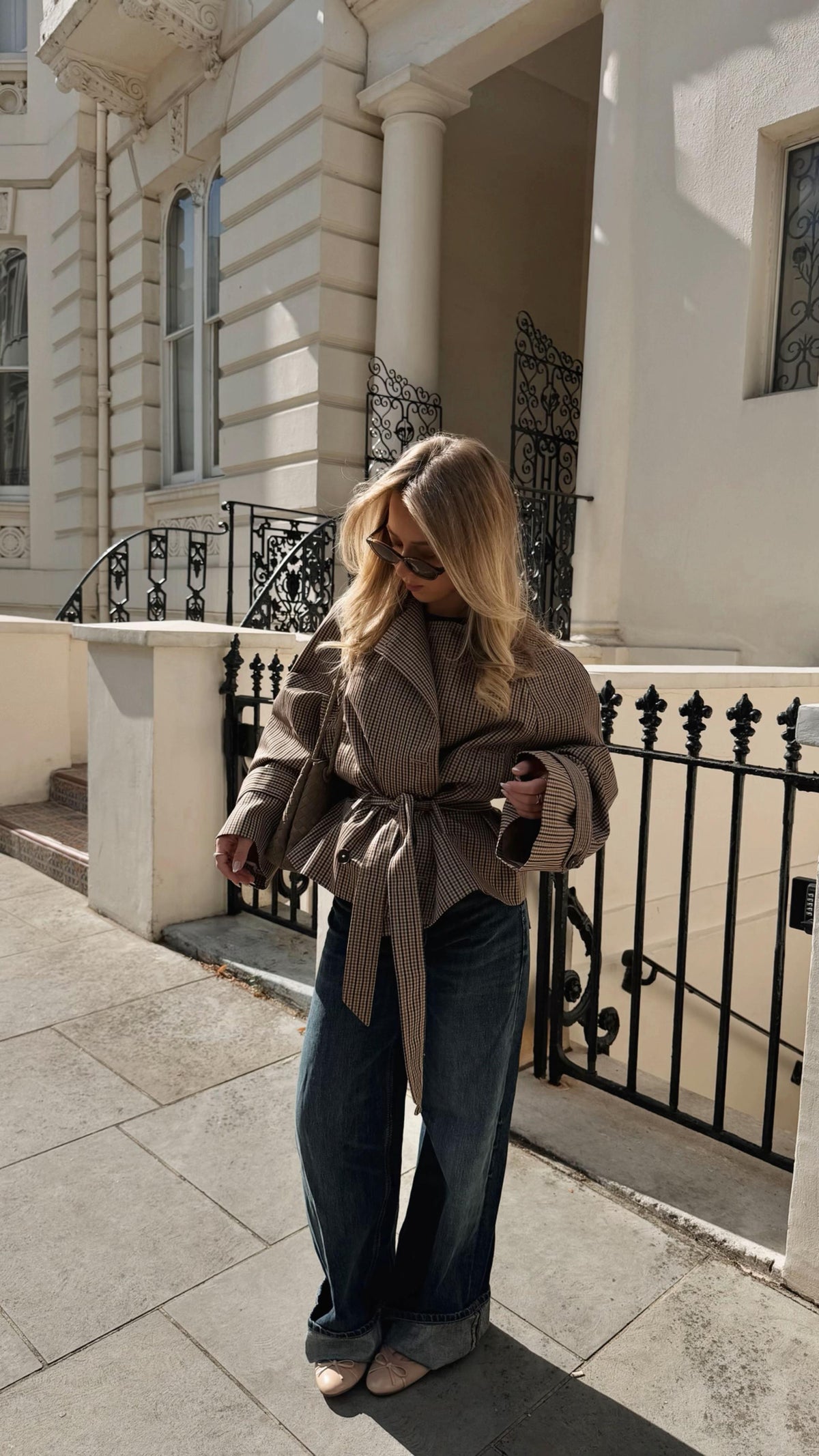 Jasmin Plaid Funnel Collar Trench Coat